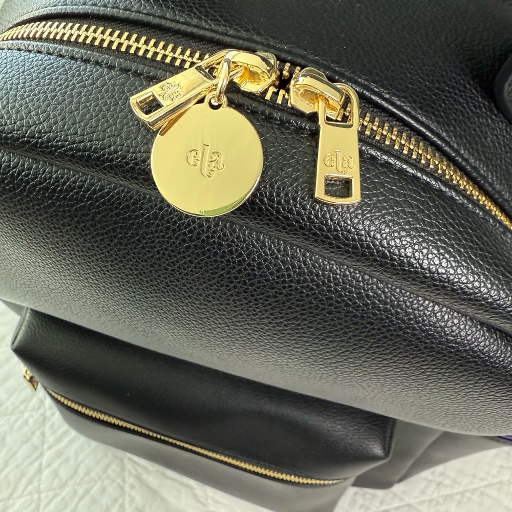 ela Handbags - Elegant Black Vegan Leather Backpack - Picture 11 of 16